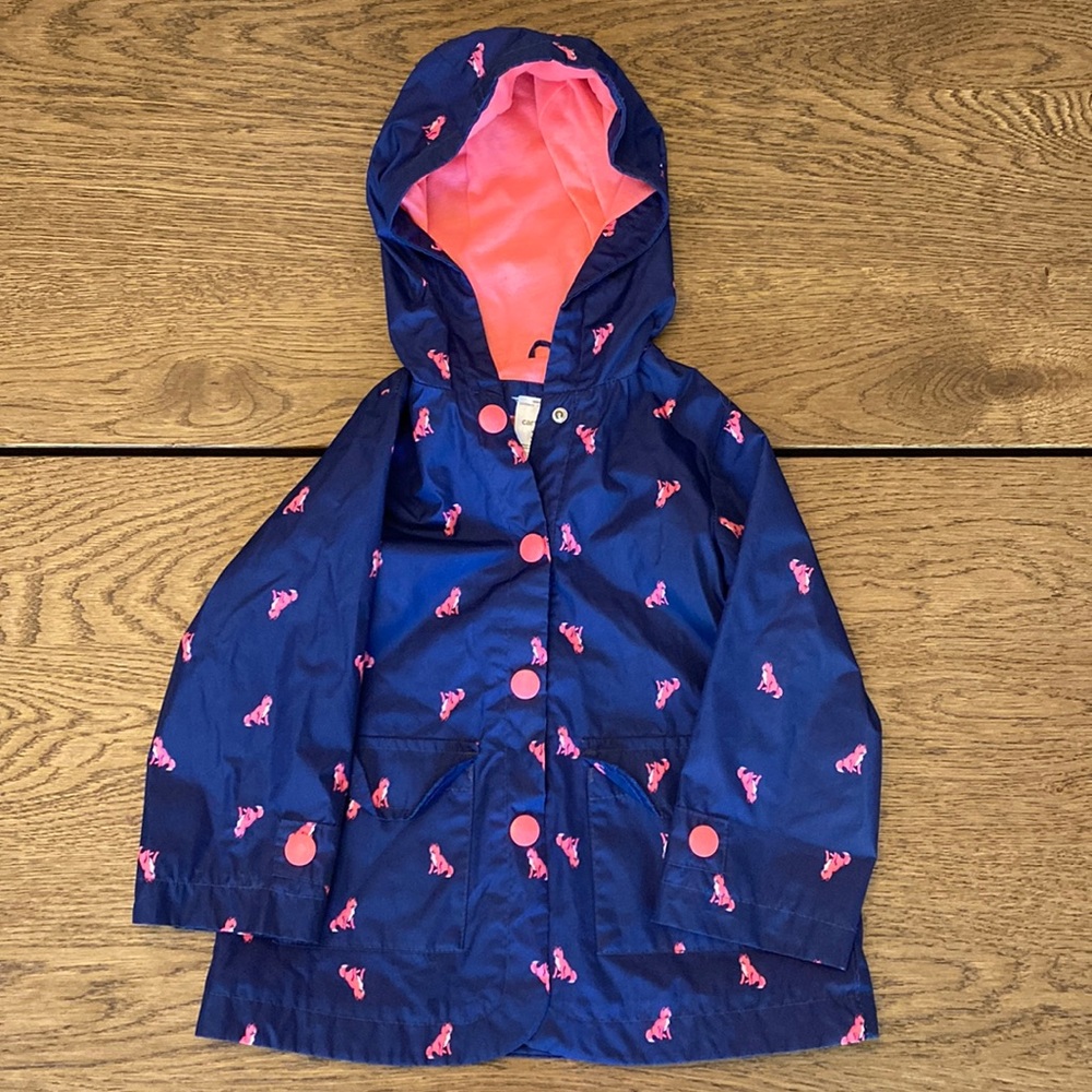 Carters 3T Rain Jacket. Blue with Pink Kittens.